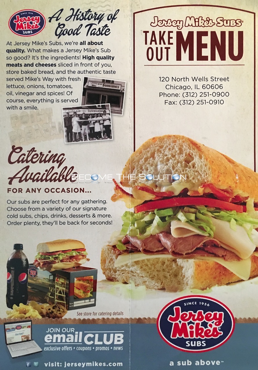 Jersey Mikes Subs Carry Out Menu Chicago (Scanned Menu With Prices)